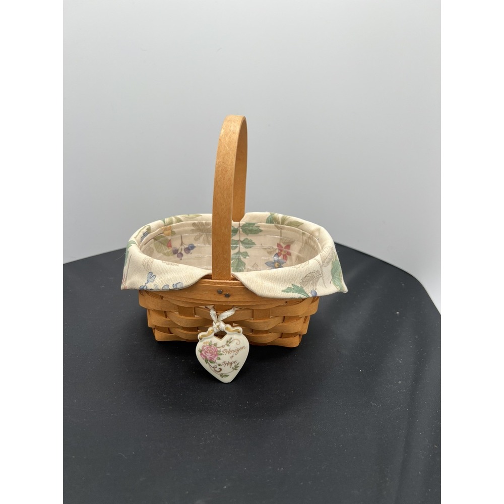 🎀 Longaberger 1999 Horizon of Hope Basket w/ Liner, Protector & Tie‑On – 🧺💗